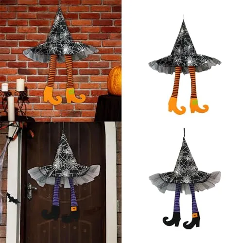 ATORSE® Witch Legs Hat Hanging Sign Horror Party Ornament for Mantel Parties Bedroom Orange