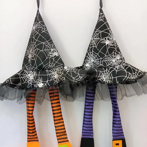 ATORSE® Witch Legs Hat Hanging Sign Horror Party Ornament for Mantel Parties Bedroom Orange