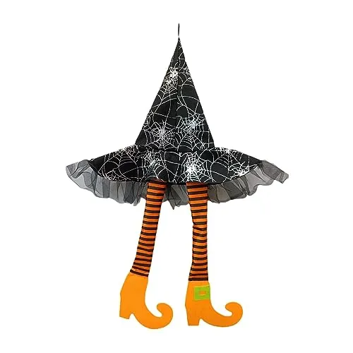 ATORSE® Witch Legs Hat Hanging Sign Horror Party Ornament for Mantel Parties Bedroom Orange