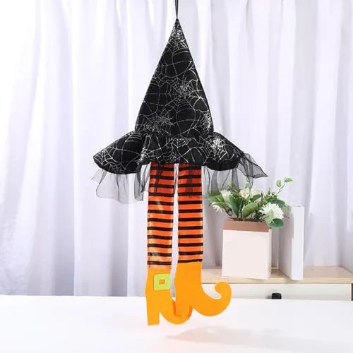 ATORSE® Witch Legs Hat Hanging Sign Horror Party Ornament for Mantel Parties Bedroom Orange