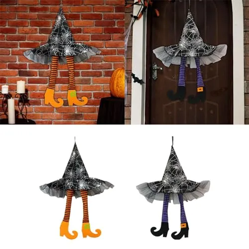 ATORSE® Witch Legs Hat Hanging Sign Horror Party Ornament for Mantel Parties Bedroom Orange