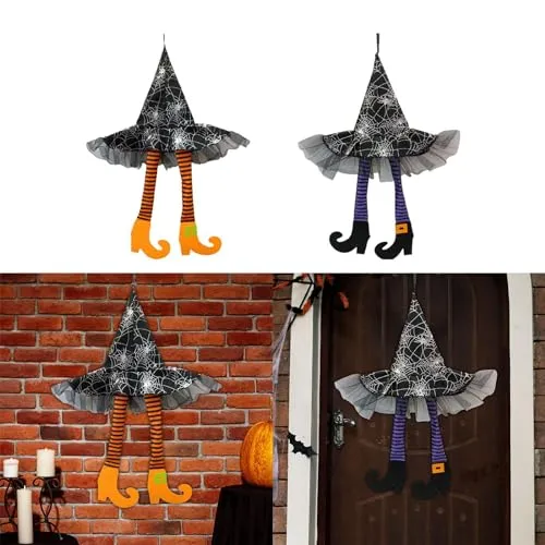 ATORSE® Witch Legs Hat Hanging Sign Horror Party Ornament for Mantel Parties Bedroom Orange