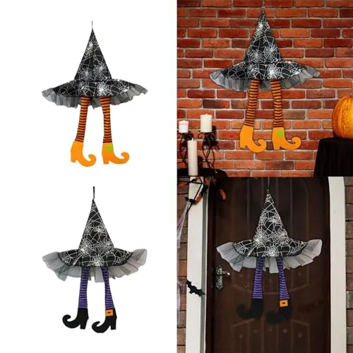 ATORSE® Witch Legs Hat Hanging Sign Horror Party Ornament for Mantel Parties Bedroom Orange