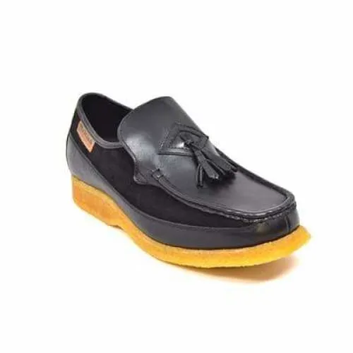 British Walkers Brooklyn Men's Black Leather and Suede Crepe Sole Slip On