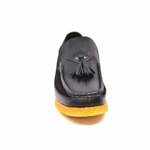 British Walkers Brooklyn Men's Black Leather and Suede Crepe Sole Slip On
