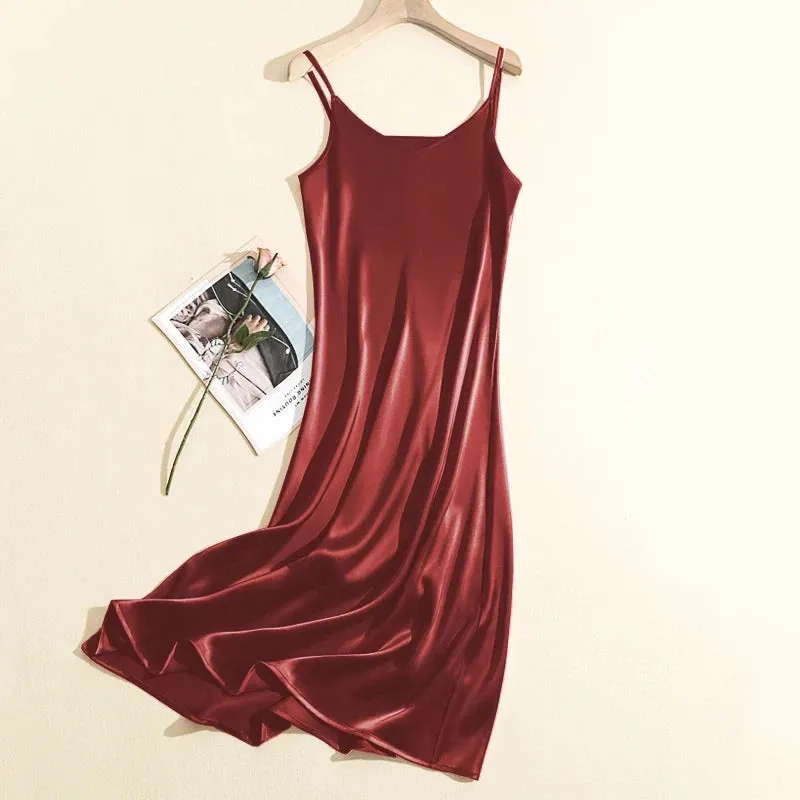 Chic Adjustable Strap Satin Maxi Dress for Women
