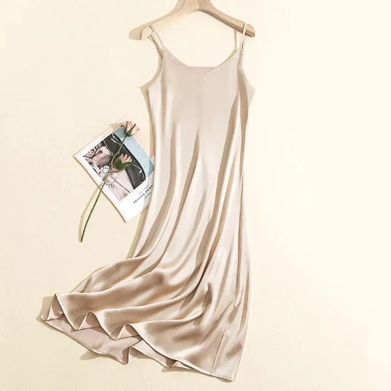 Chic Adjustable Strap Satin Maxi Dress for Women