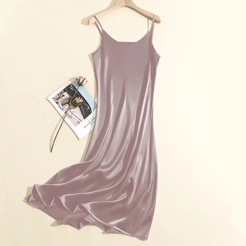 Chic Adjustable Strap Satin Maxi Dress for Women