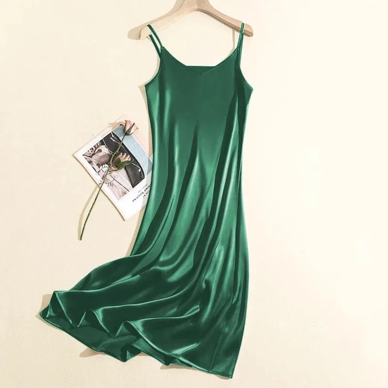Chic Adjustable Strap Satin Maxi Dress for Women