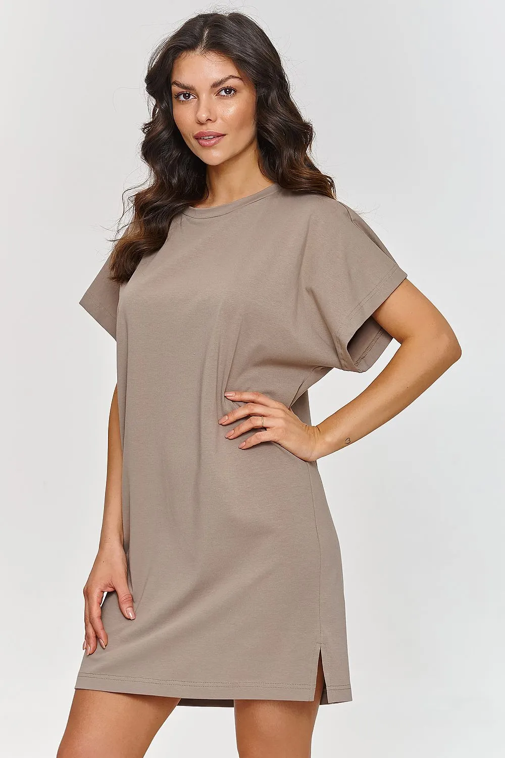 Lose cut short sleeves cotton dress