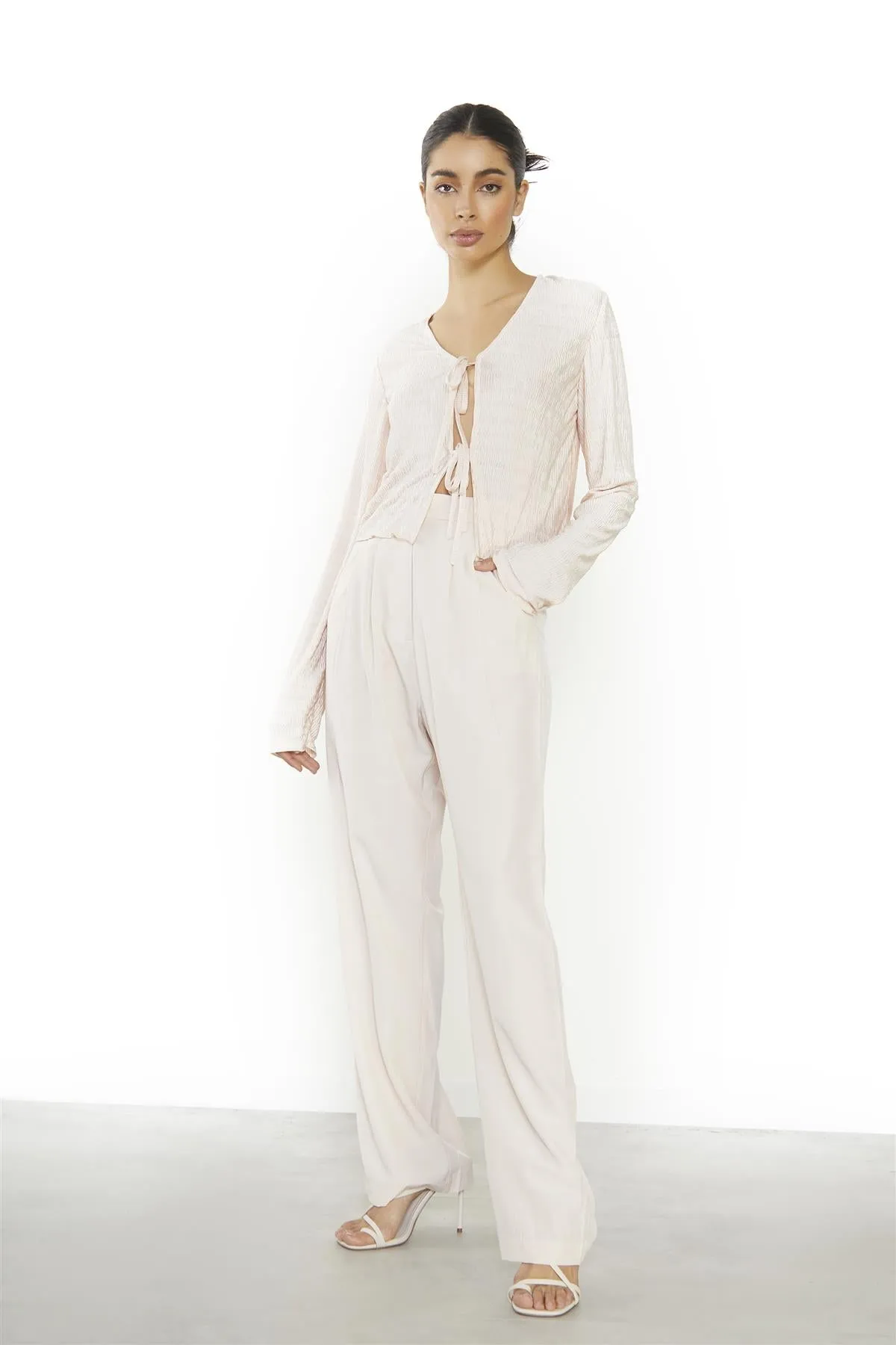 Nude Straight Leg High-Waist Trousers