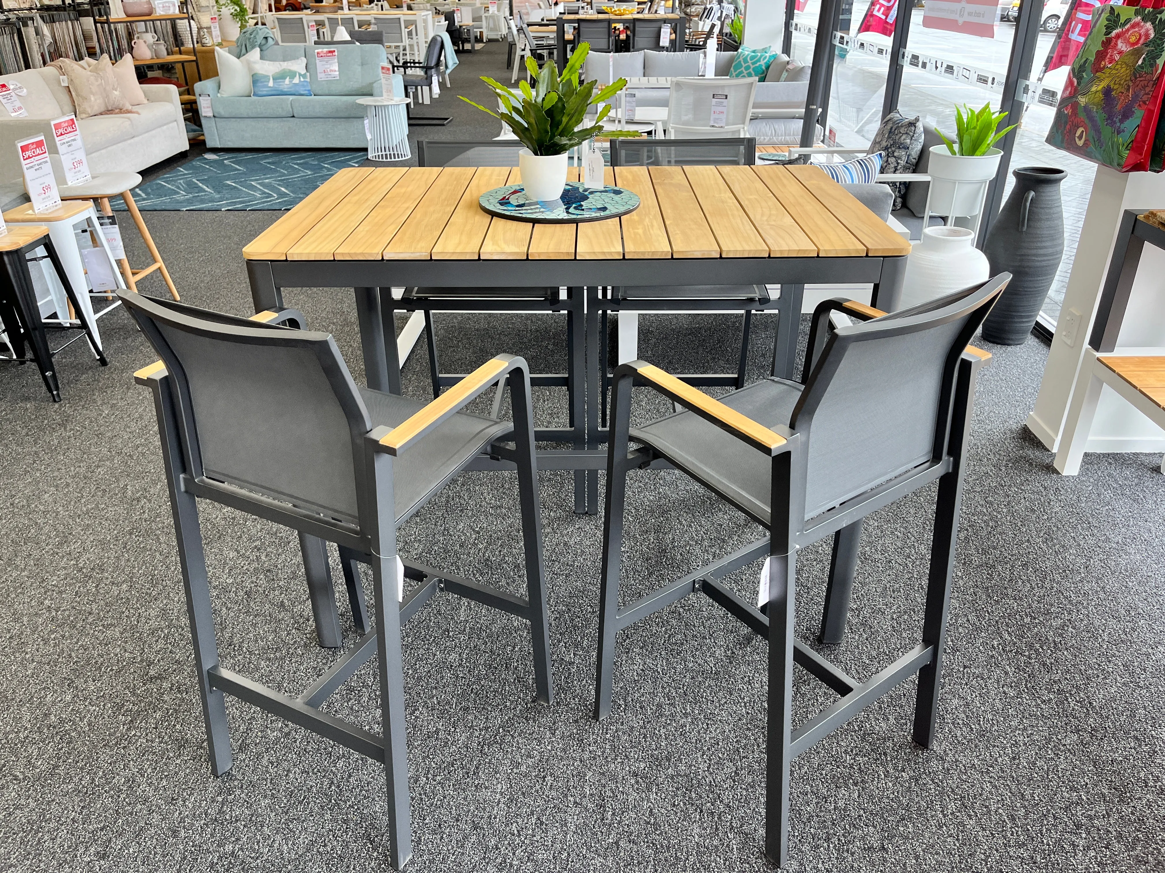 Pebble Outdoor Bar Table Aluminium & Teak - Charcoal
