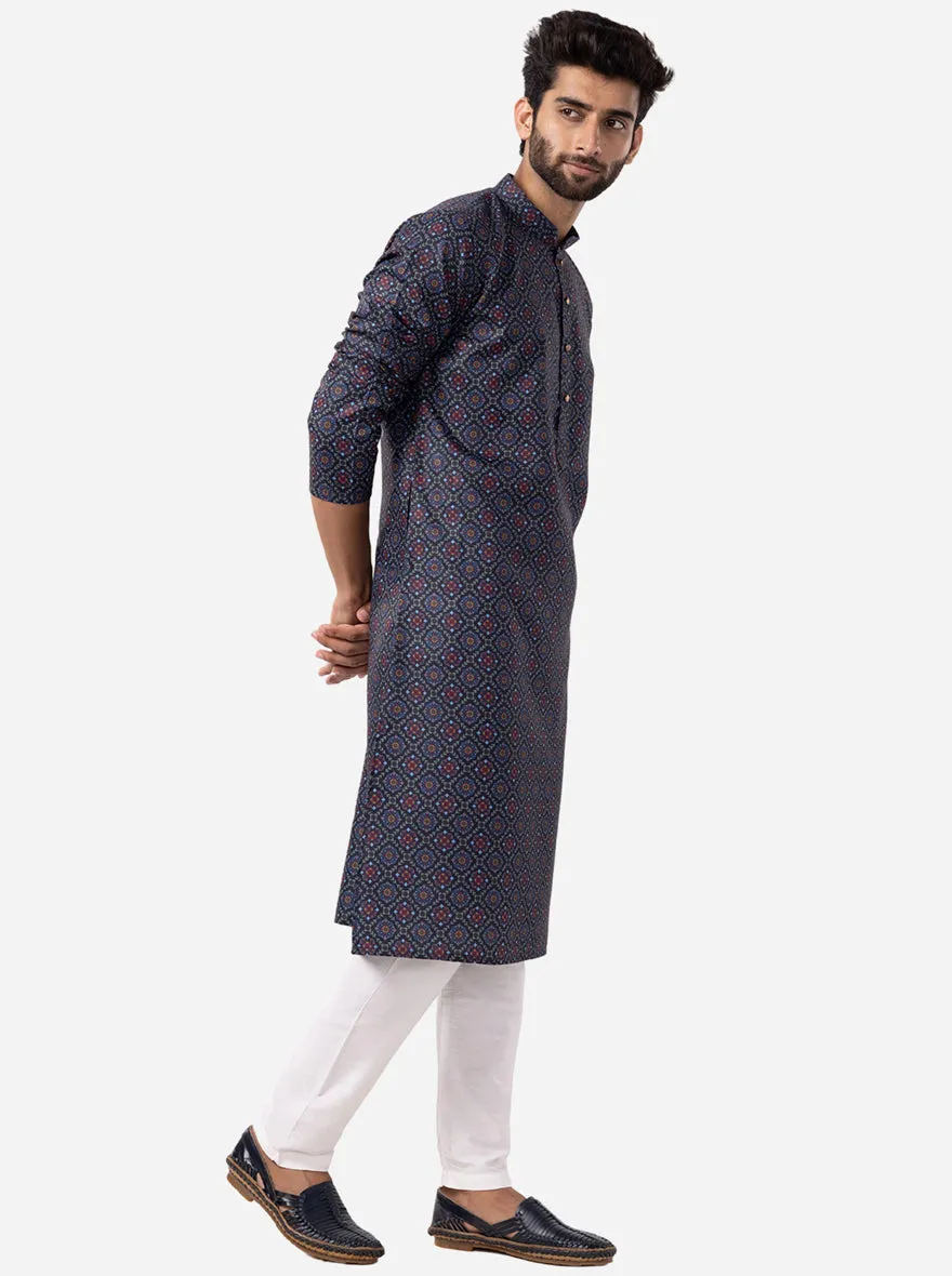 Stylish Black & Blue Printed Kurta | The Kurta Company