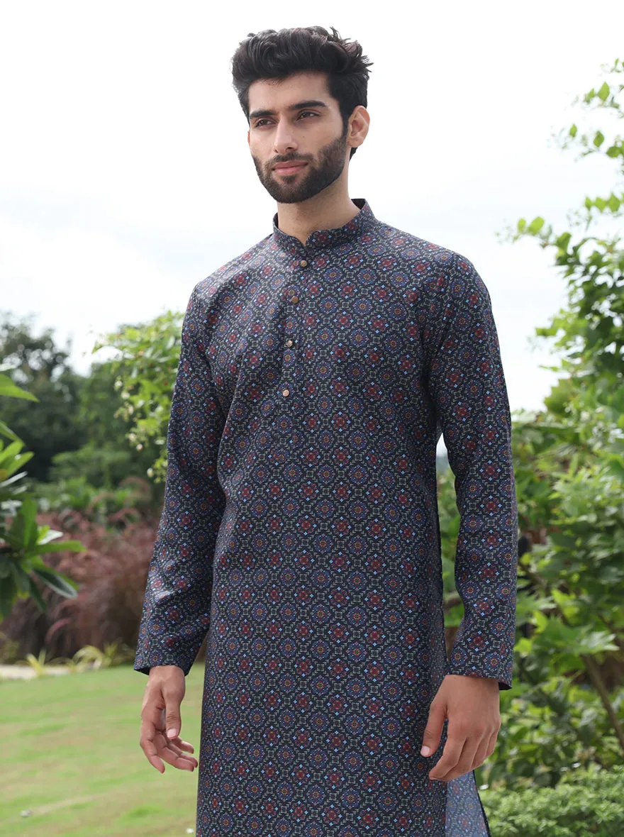 Stylish Black & Blue Printed Kurta | The Kurta Company