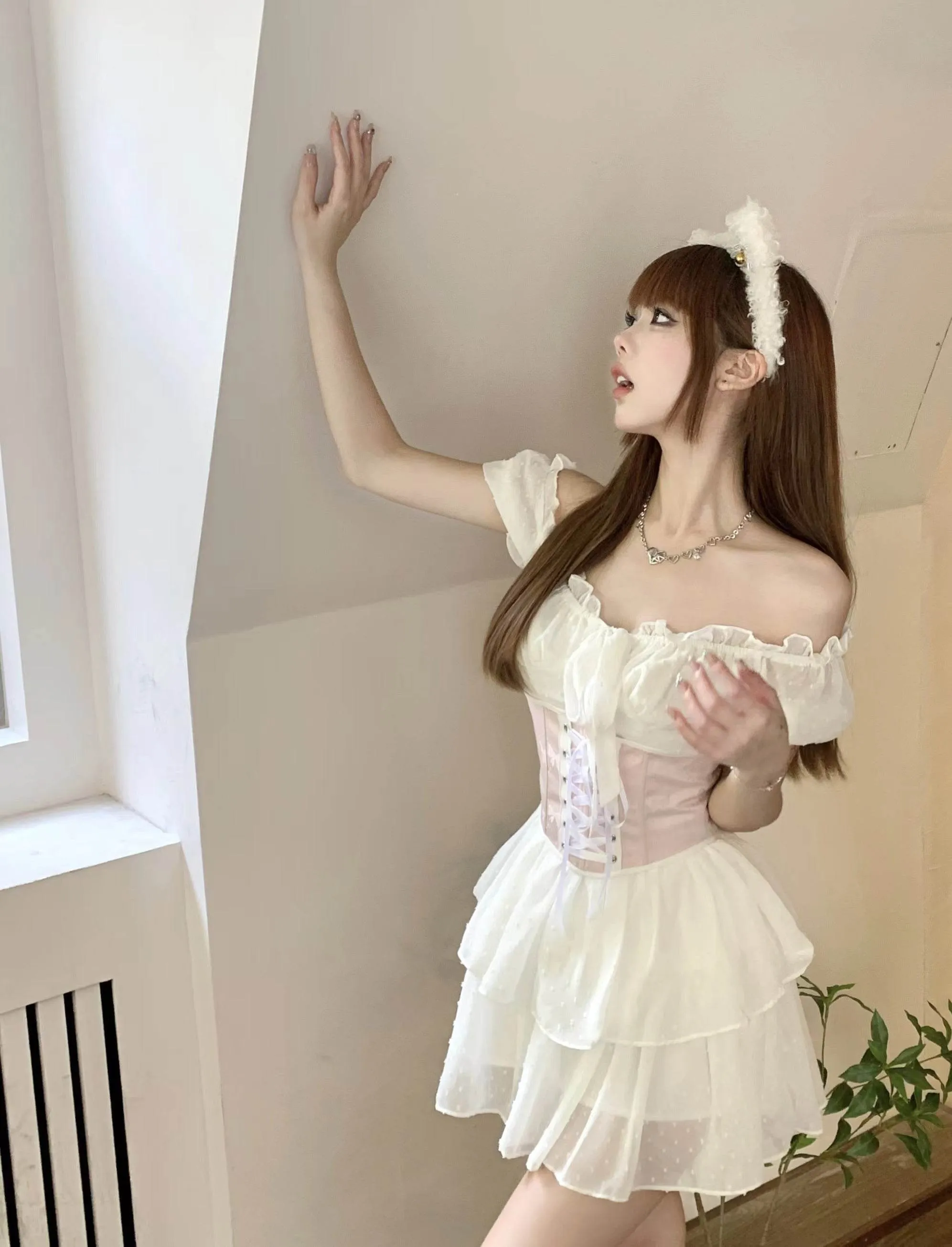 Waist Slim Skirt Pure Desire Style White Dress  Corset