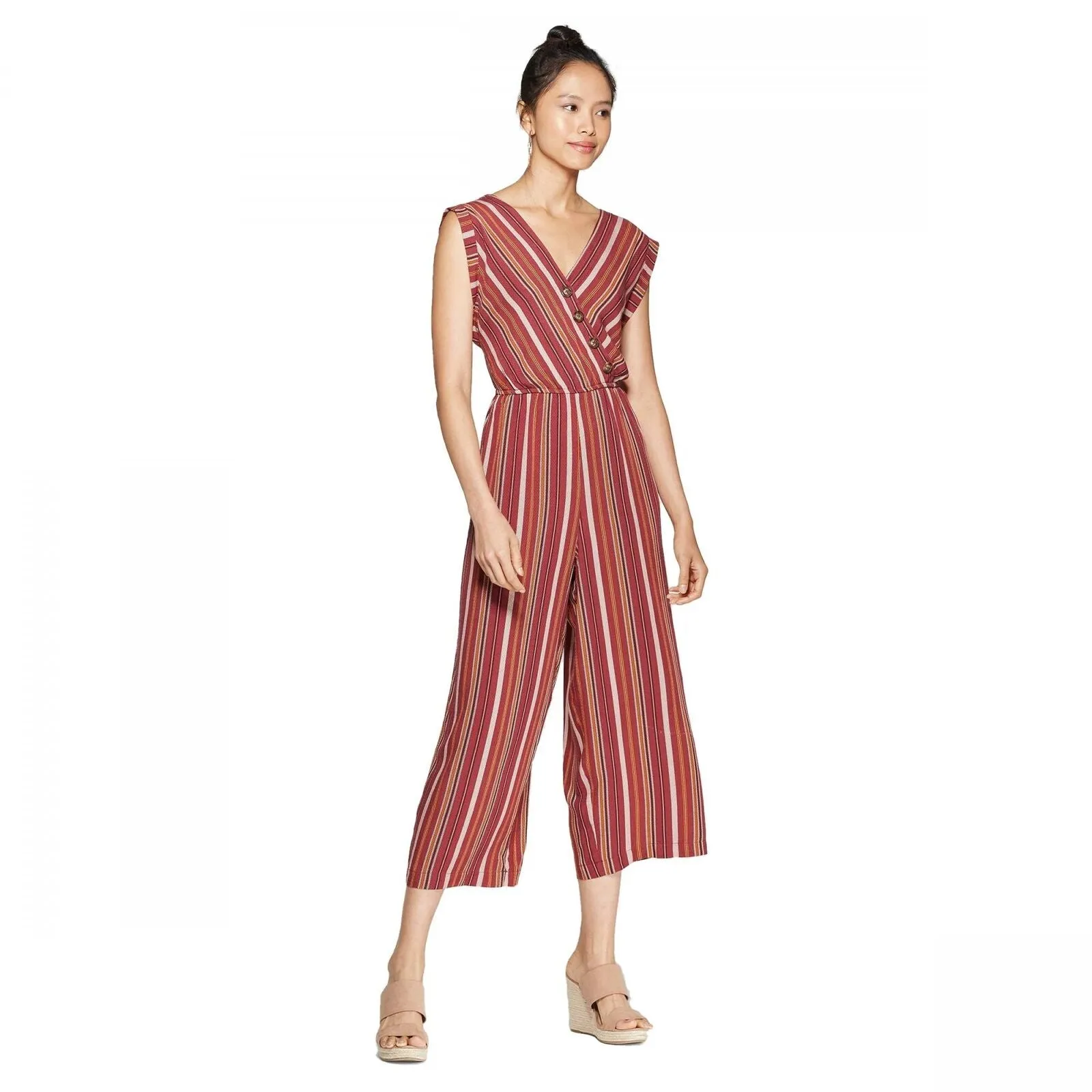 Xhilaration Women's Sleeveless V-Neck Button Wrap Jumpsuit