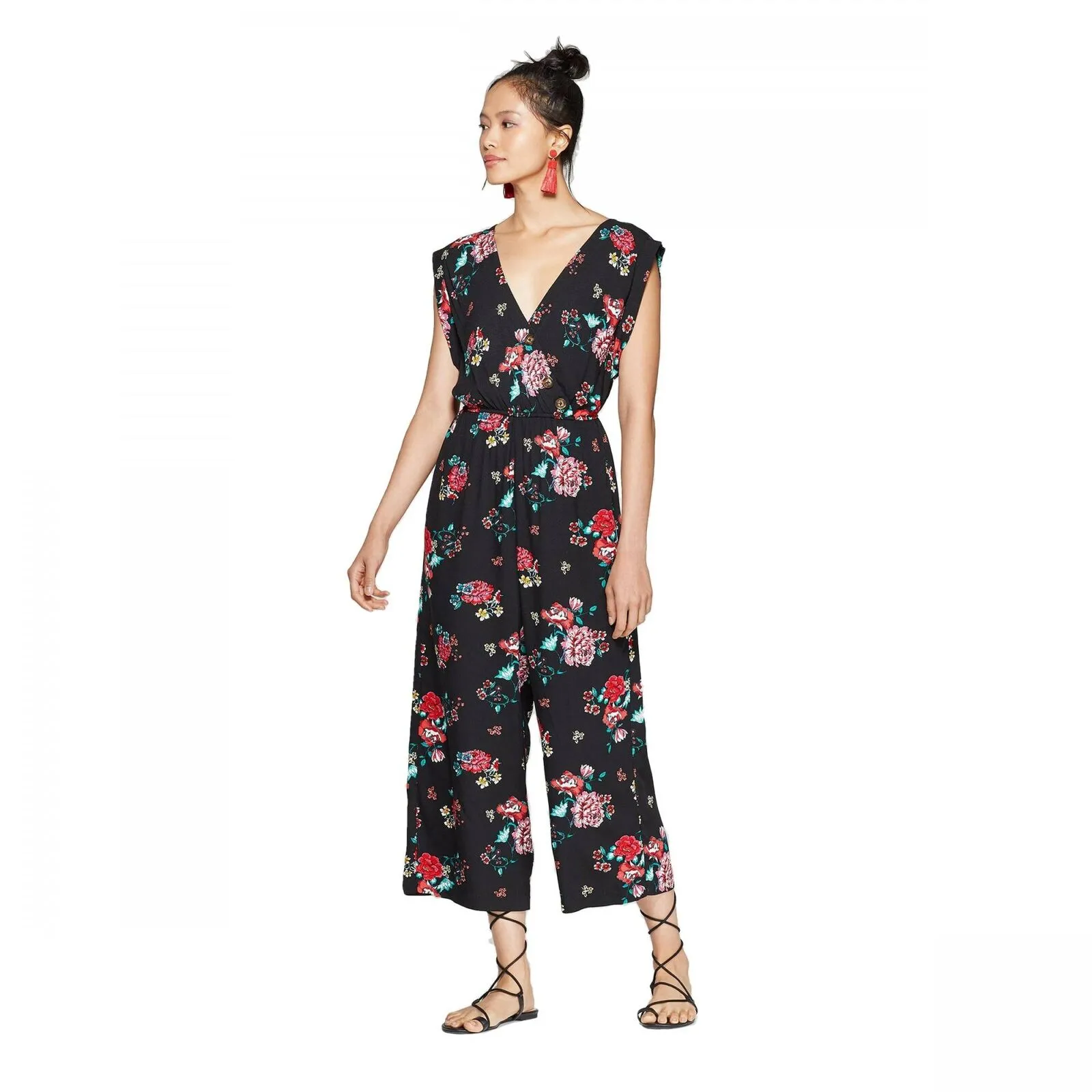 Xhilaration Women's Sleeveless V-Neck Button Wrap Jumpsuit